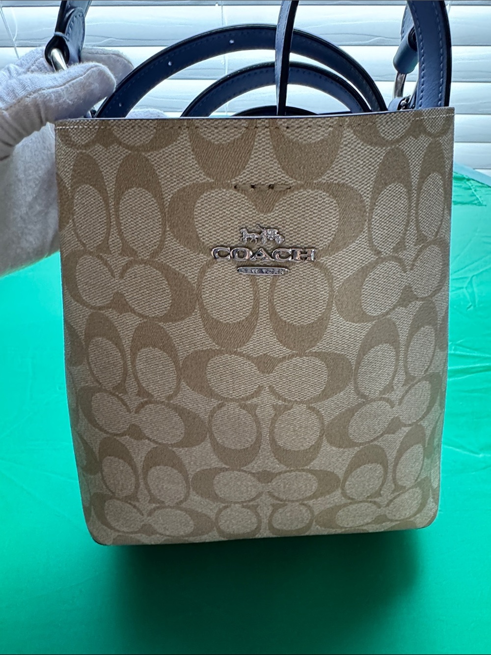 Coach Beige/Tan Signature Canvas Crossbody Bucket Bag